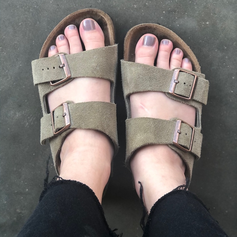 Birkenstock Arizona Suede Taupe Sandals - Reg/Wide